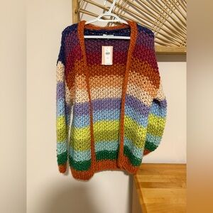 FRNCH Paris Anthropologie Lobelia Cardigan Sweater in Rainbow Stripes